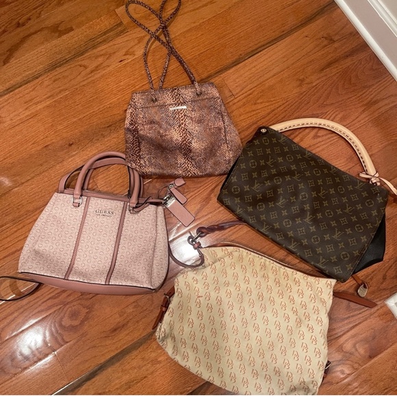 Dooney & Bourke Handbags - Bundle of 4 Handbag Purses Brown Snake Print Pink Guess Dooney Bourke Lot